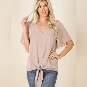 Mocha colored blouse with tie front